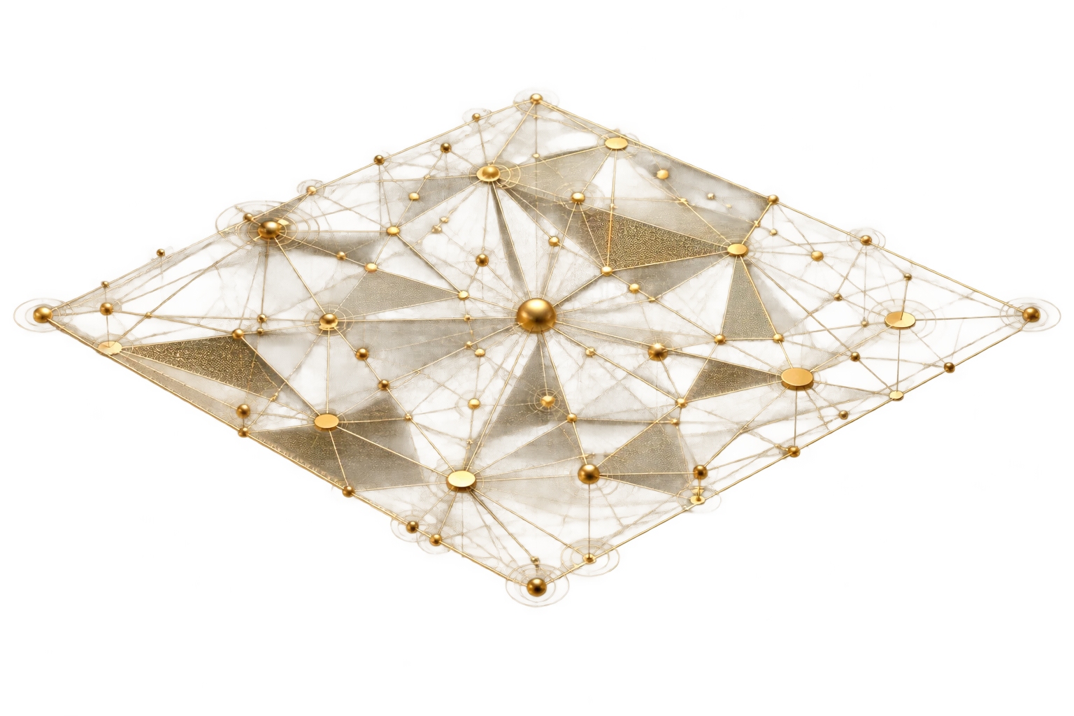 Identity layer: a radial architectural network organising the patterns into stable structure.